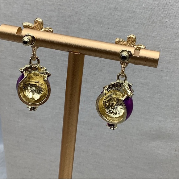 Pomegranates Purple and Gold Floral pierced Earrings - Picture 3 of 3